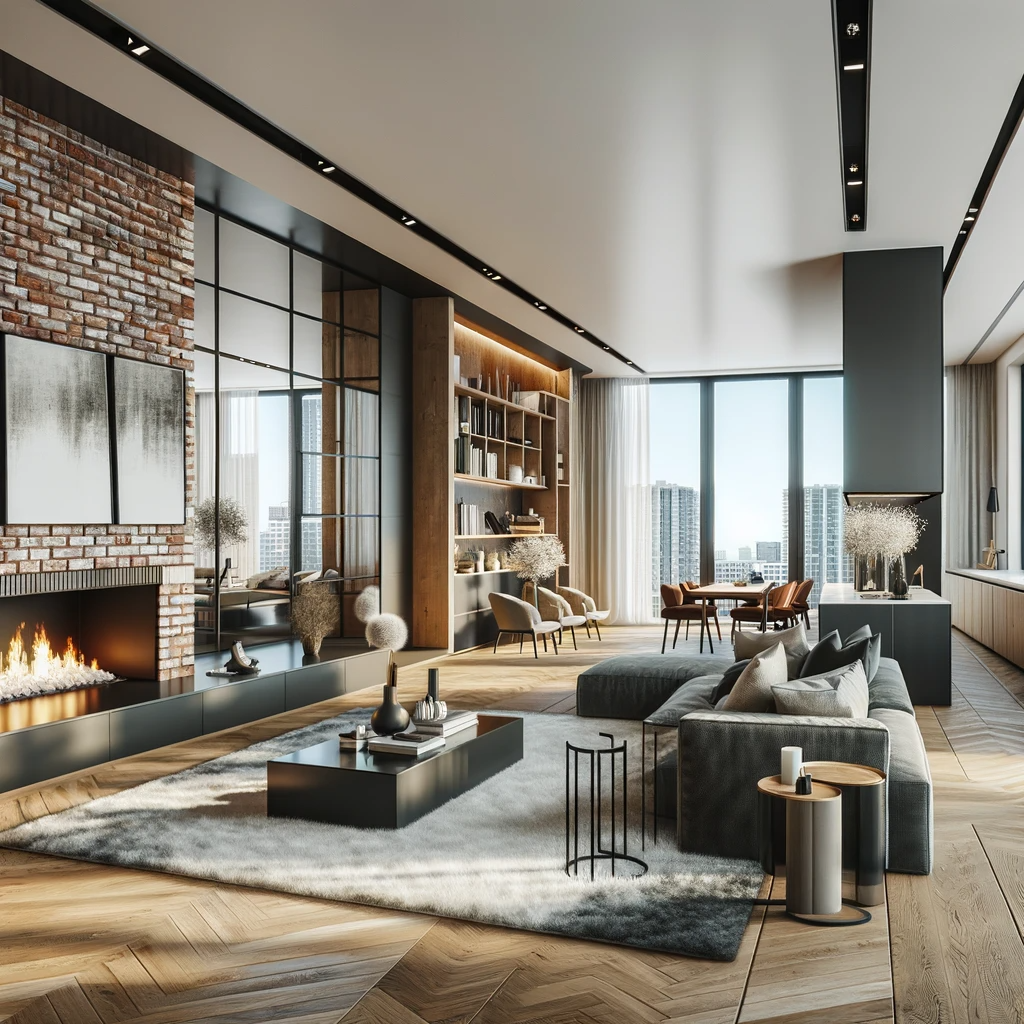 Modern luxury interior design with open concept living space